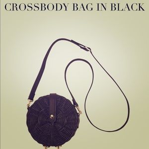NEW Mudpie Black Rattan Crossbody Bag